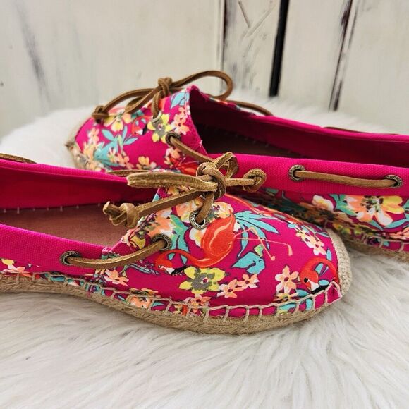 Sperry Hot Pink Floral Tropical Espadrille Flat Boat Shoes Summer Vacation 7.5 M - Picture 4 of 8